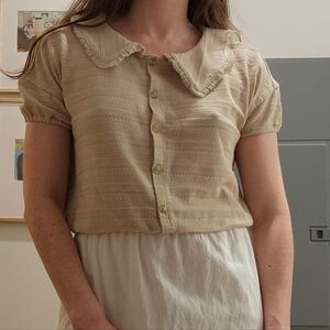 Madewell Beige Cottagecore Knit Short Sleeve Crop Top